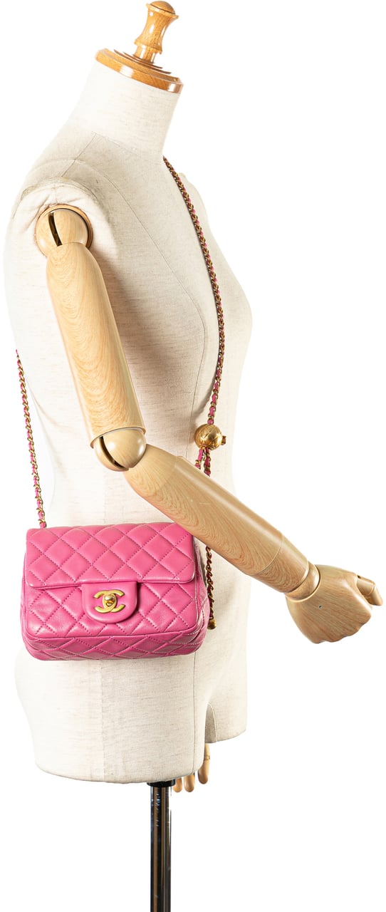 Chanel Mini Square Classic Lambskin Pearl Crush Single Flap Roze