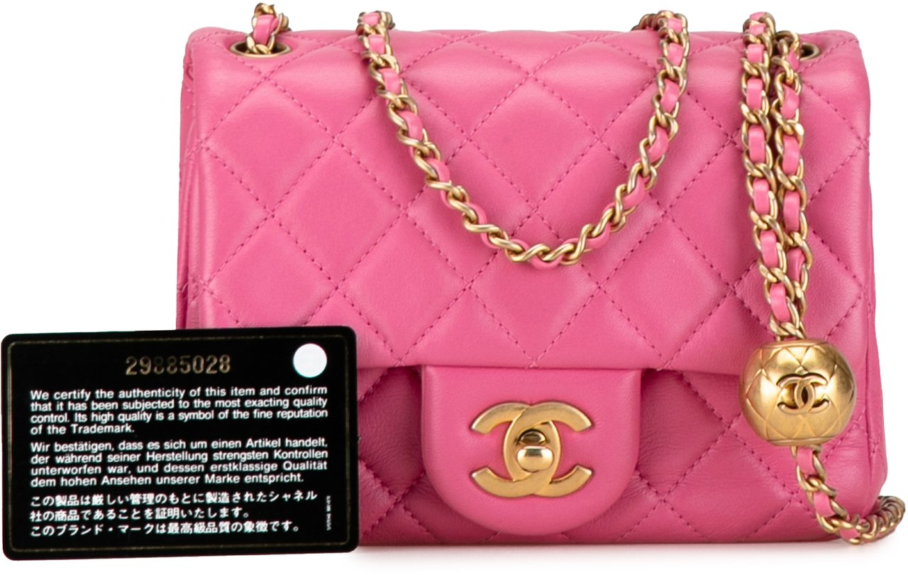 Chanel Mini Square Classic Lambskin Pearl Crush Single Flap Roze
