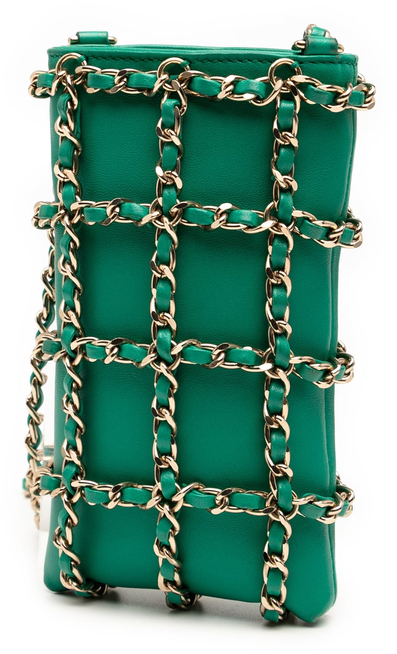 Chanel Lambskin Tech Me Out Clutch With Chain Groen