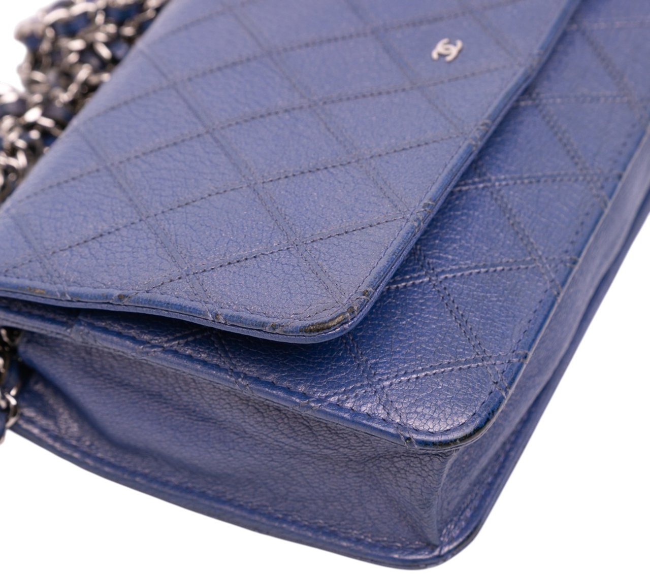 Chanel CC Calfskin Double Stitched Wallet on Chain Blauw