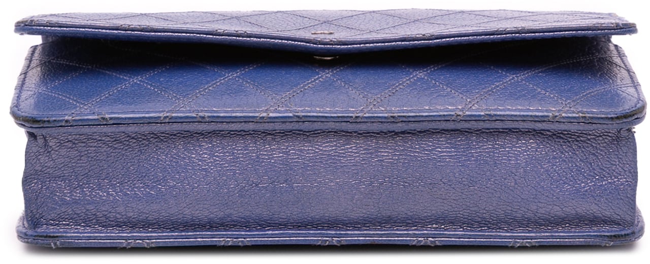 Chanel CC Calfskin Double Stitched Wallet on Chain Blauw