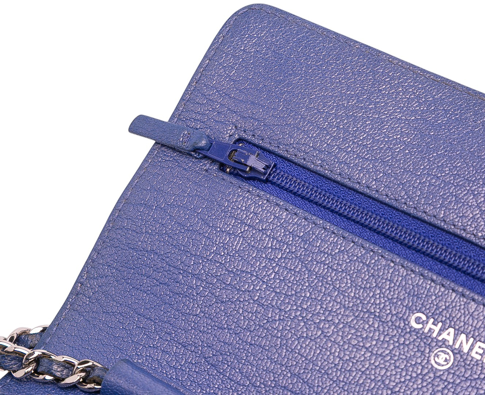 Chanel CC Calfskin Double Stitched Wallet on Chain Blauw