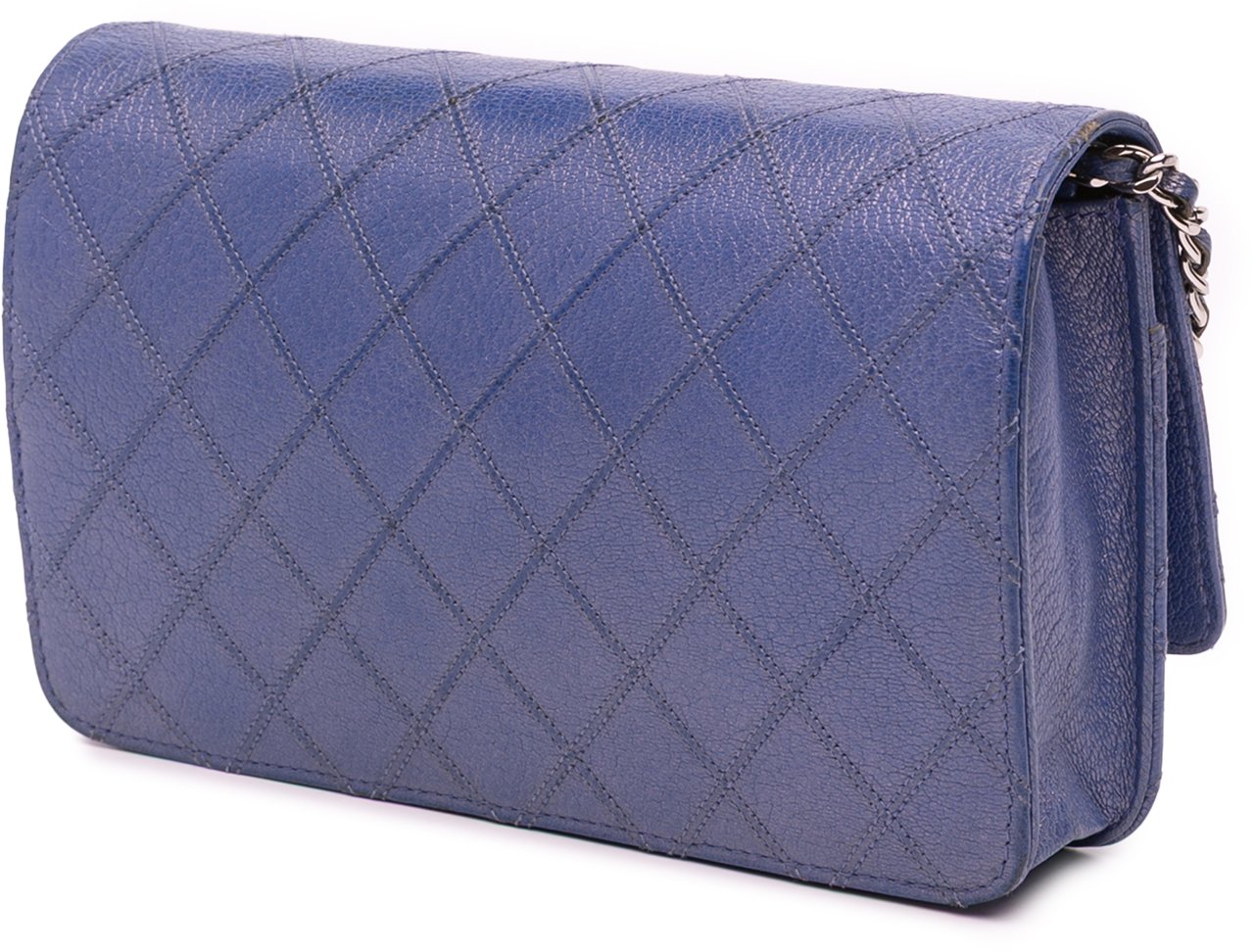 Chanel CC Calfskin Double Stitched Wallet on Chain Blauw