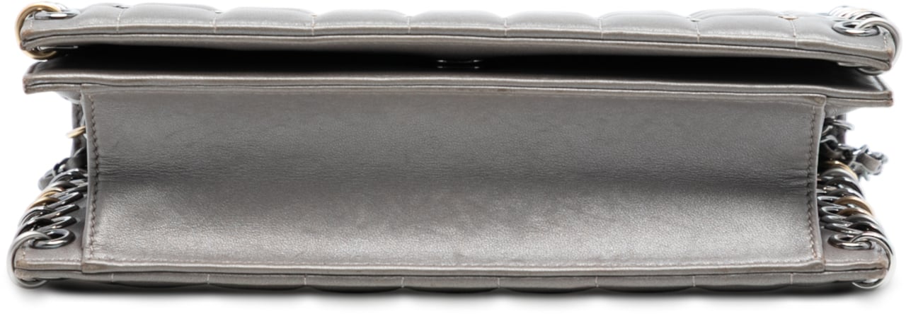 Chanel Small Lambskin Chocolate Bar CC Piercing Studded Chain Flap Grijs