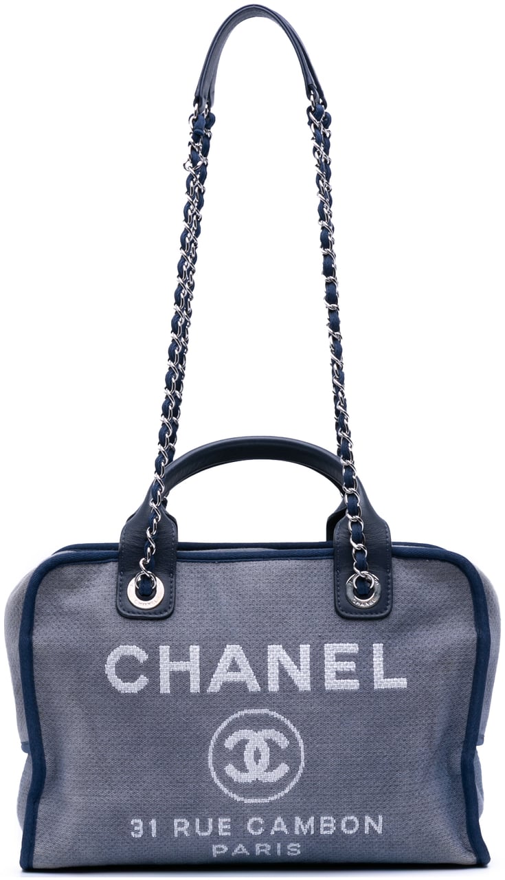 Chanel Large Denim Deauville Bowling Bag Blauw