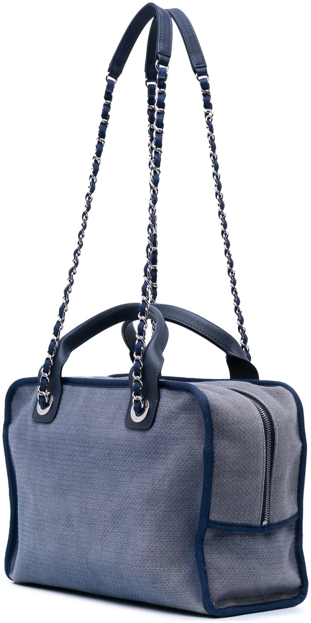 Chanel Large Denim Deauville Bowling Bag Blauw