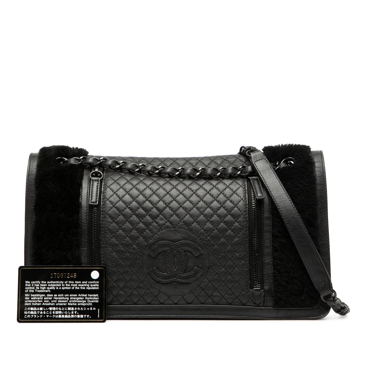 Chanel Large CC Quilted Lambskin and Shearling Single Flap Zwart