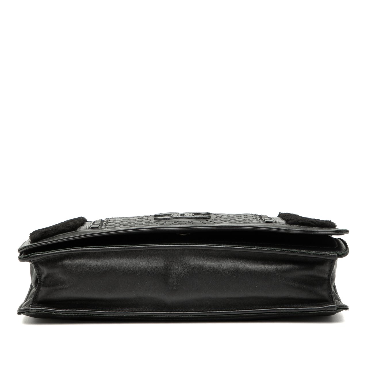 Chanel Large CC Quilted Lambskin and Shearling Single Flap Zwart