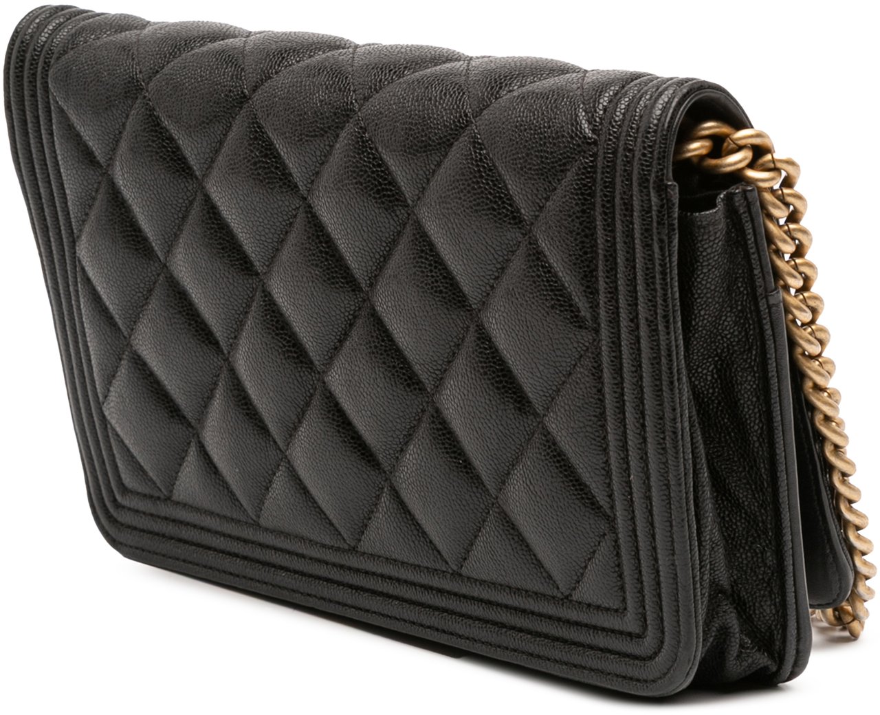Chanel Quilted Caviar Boy Wallet on Chain Zwart