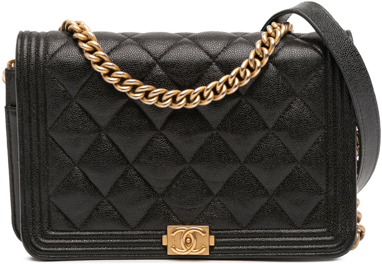 Chanel Quilted Caviar Boy Wallet on Chain Zwart