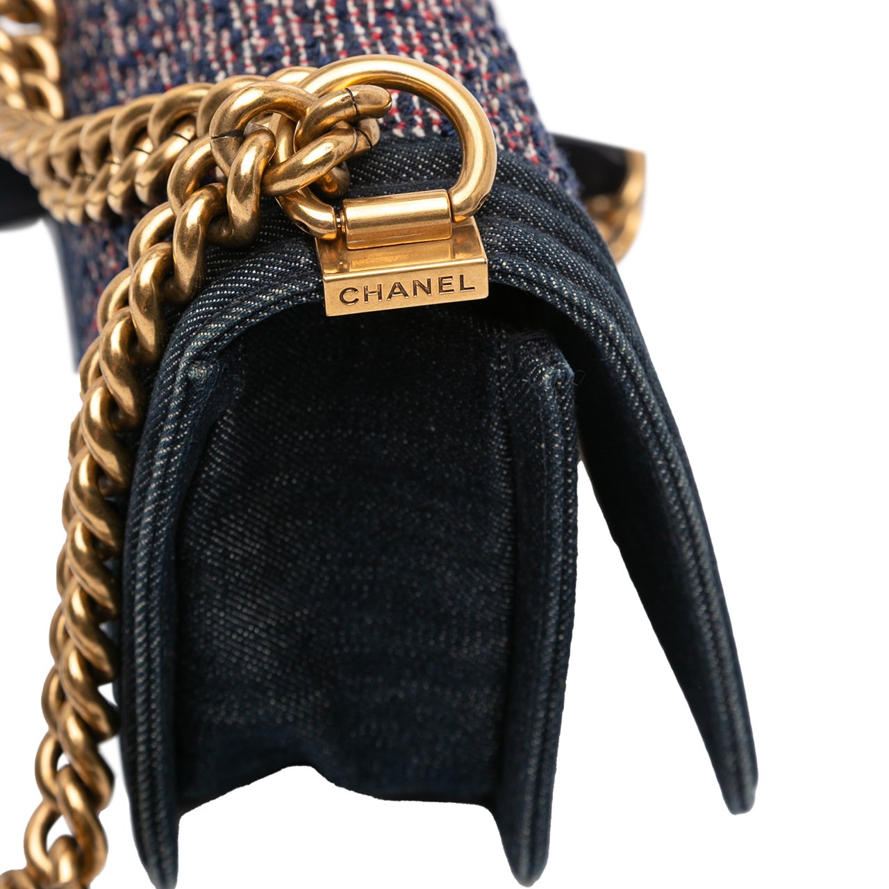 Chanel Small Quilted Denim and Tweed Boy Flap Blauw