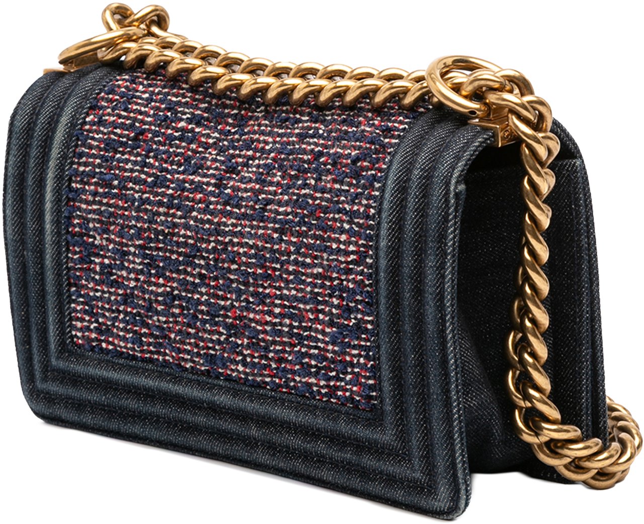 Chanel Small Quilted Denim and Tweed Boy Flap Blauw