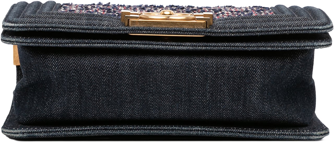 Chanel Small Quilted Denim and Tweed Boy Flap Blauw