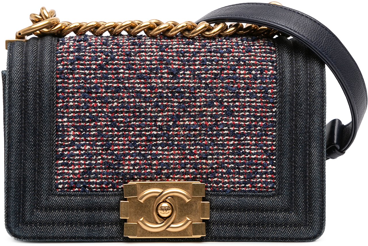 Chanel Small Quilted Denim and Tweed Boy Flap Blauw
