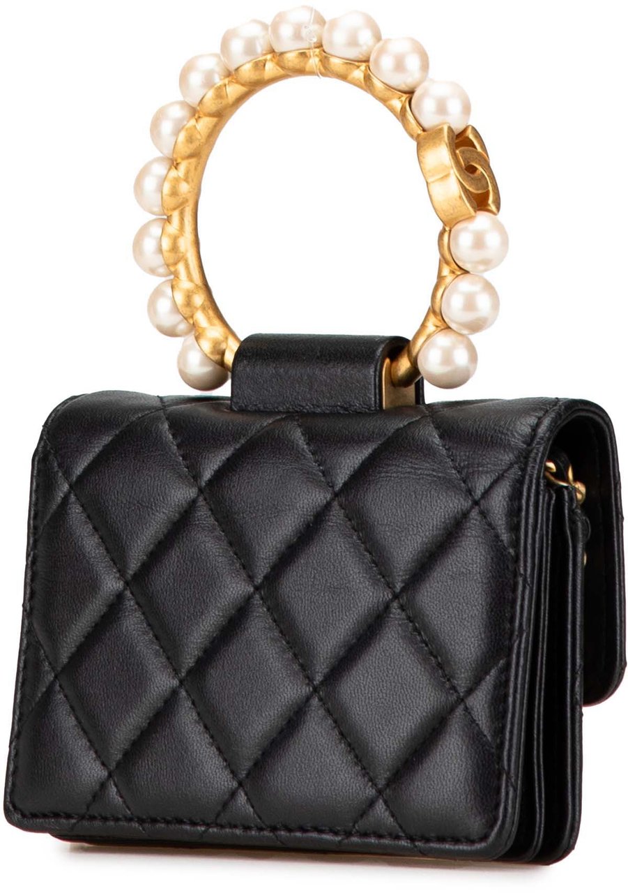 Chanel Quilted Lambskin Pearl Crown Clutch On Chain Zwart