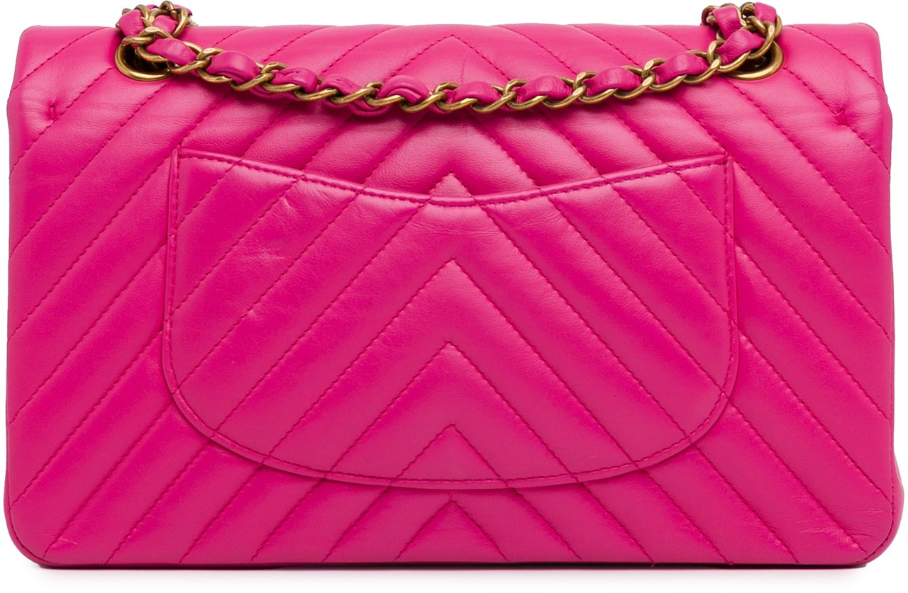 Chanel Medium Chevron Lambskin Double Flap Roze