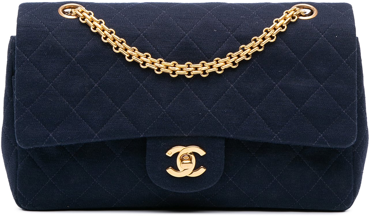 Chanel Medium Classic Jersey Double Flap Blauw