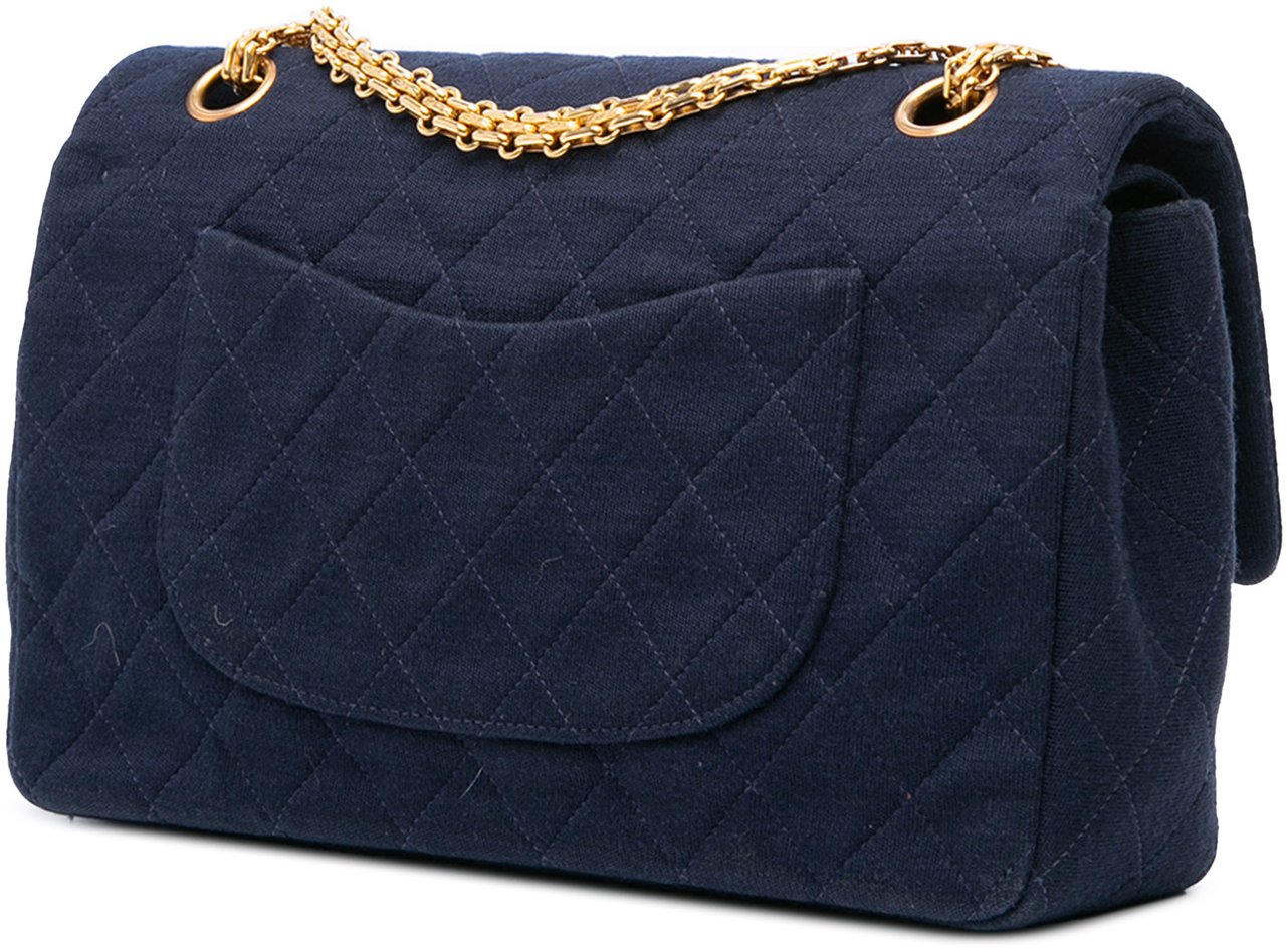 Chanel Medium Classic Jersey Double Flap Blauw