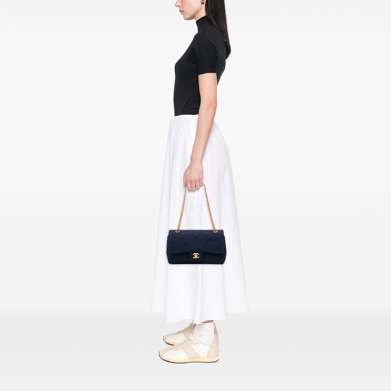 Chanel Medium Classic Jersey Double Flap Blauw