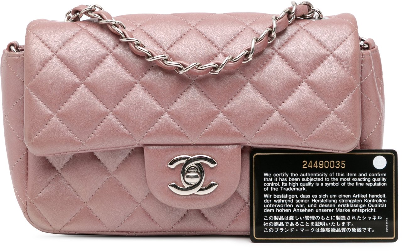 Chanel Mini Rectangular Classic Iridescent Lambskin Single Flap Roze