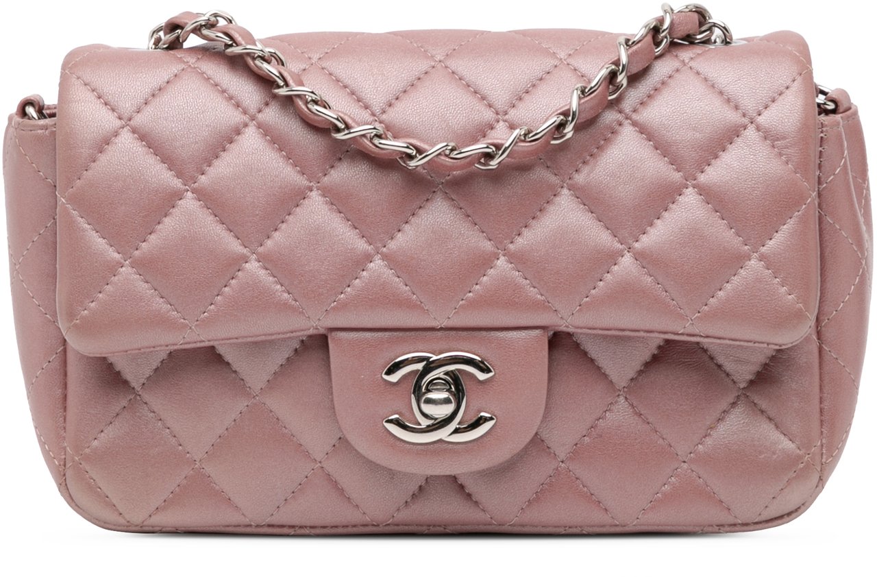 Chanel Mini Rectangular Classic Iridescent Lambskin Single Flap Roze