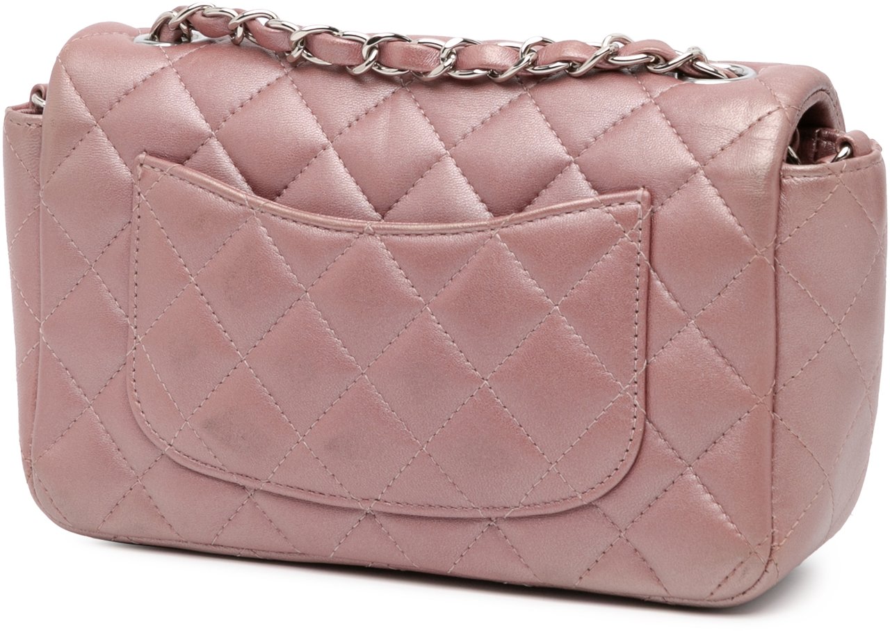 Chanel Mini Rectangular Classic Iridescent Lambskin Single Flap Roze
