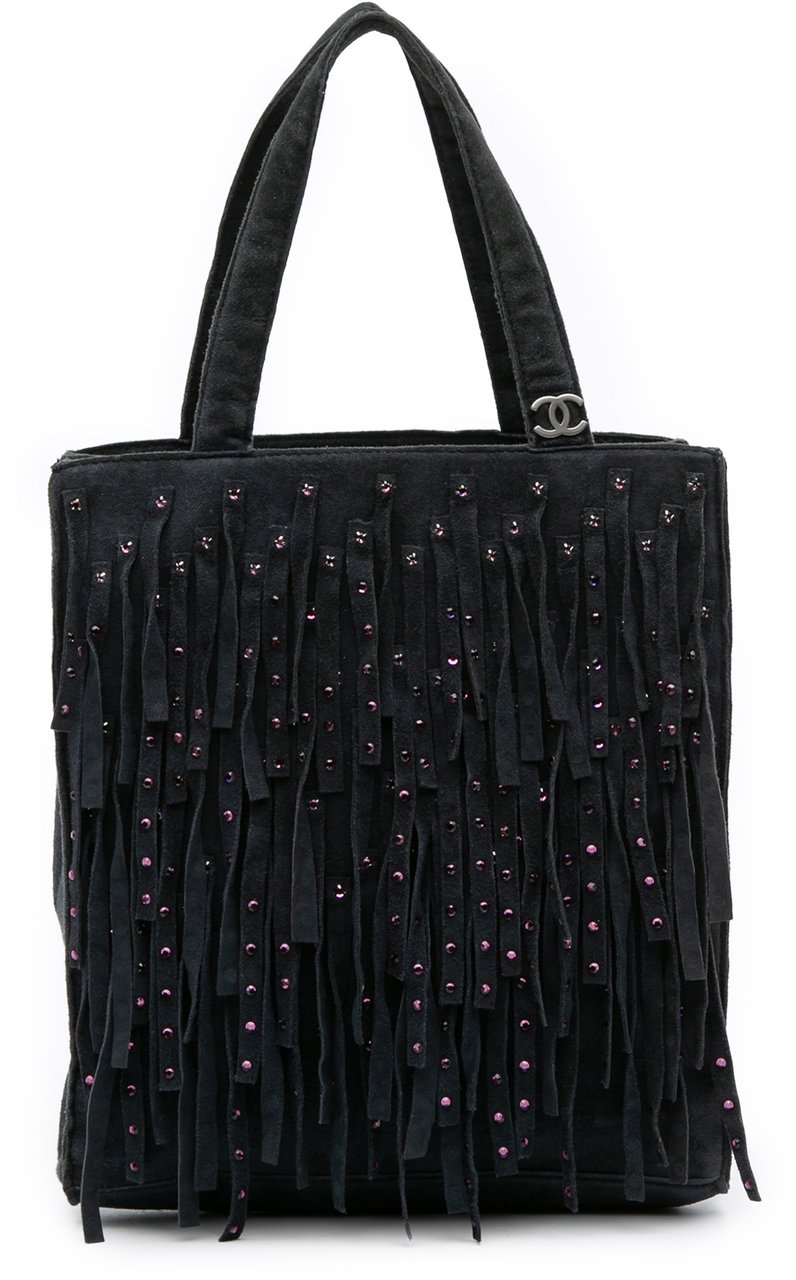 Chanel Mini Suede Studded Fringe Tote Zwart