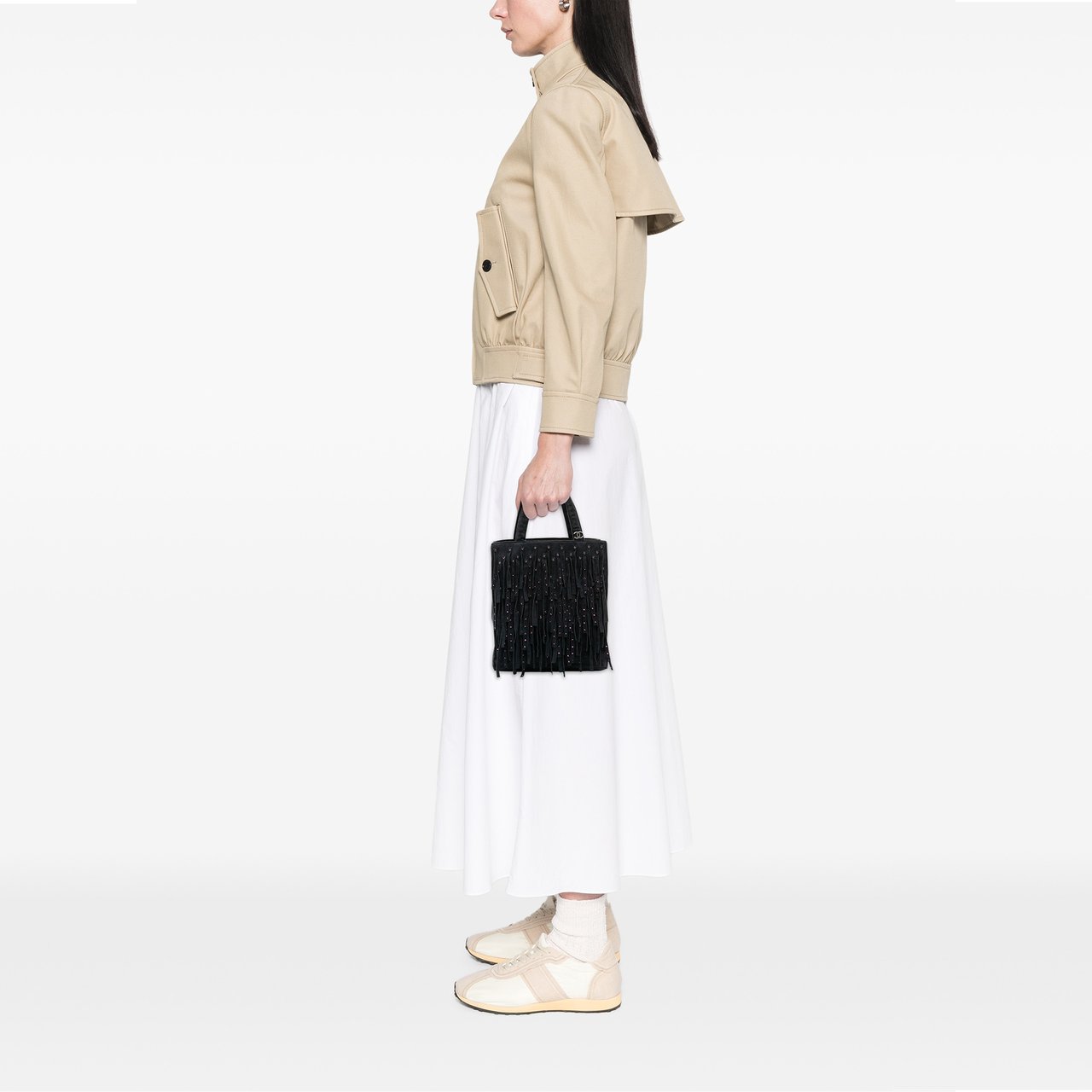 Chanel Mini Suede Studded Fringe Tote Zwart