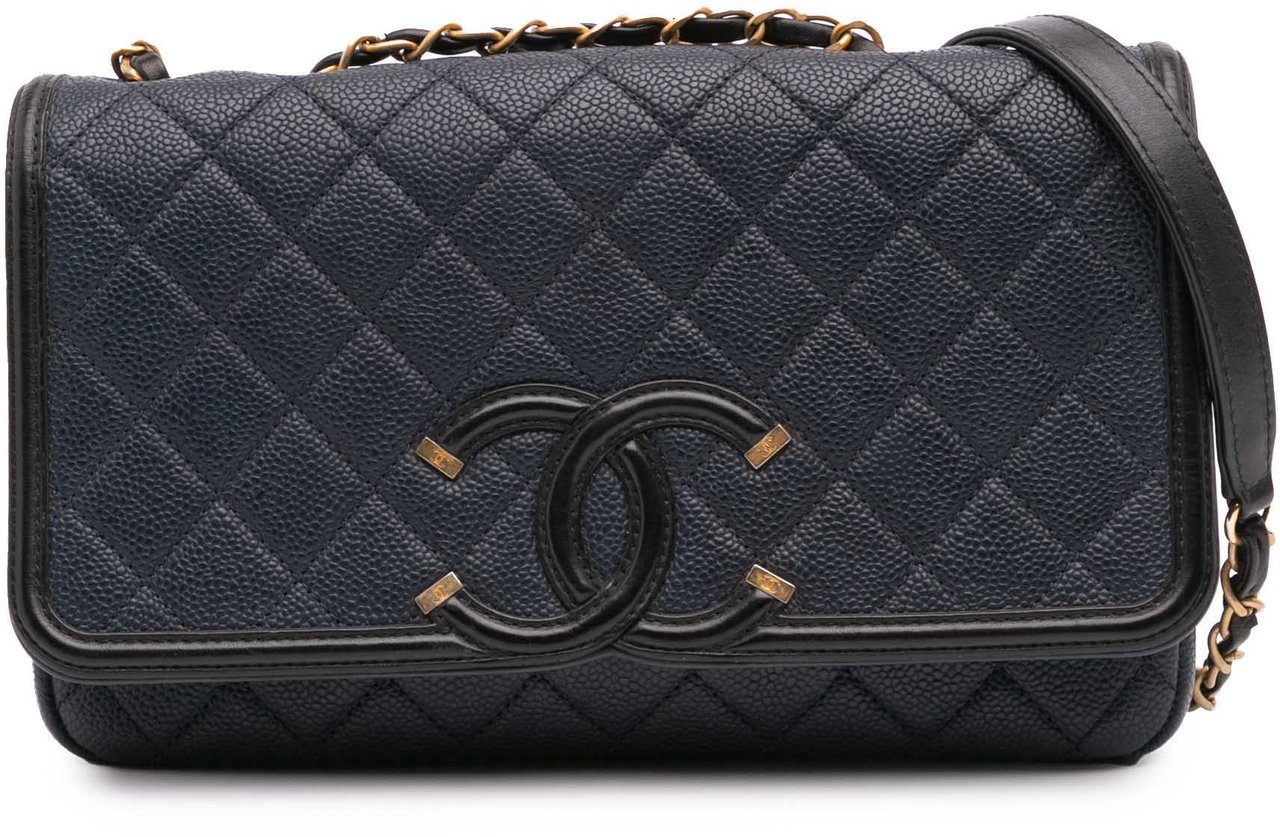 Chanel Medium Bicolor Caviar CC Filigree Flap Blauw