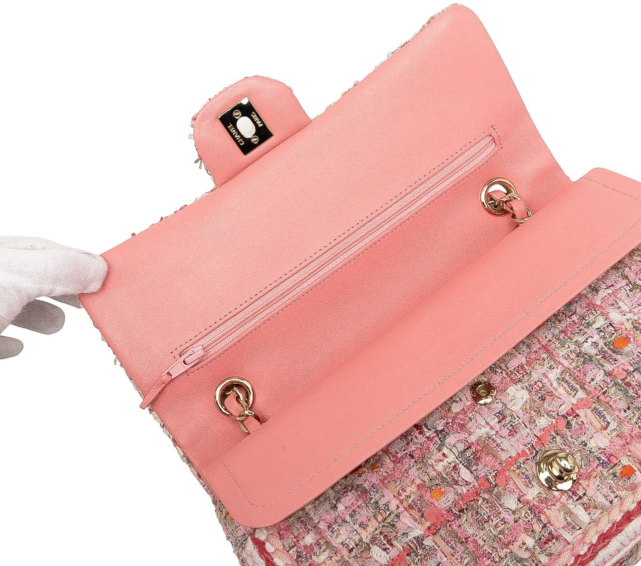 Chanel Medium Classic Quilted Tweed Braided Double Flap Roze