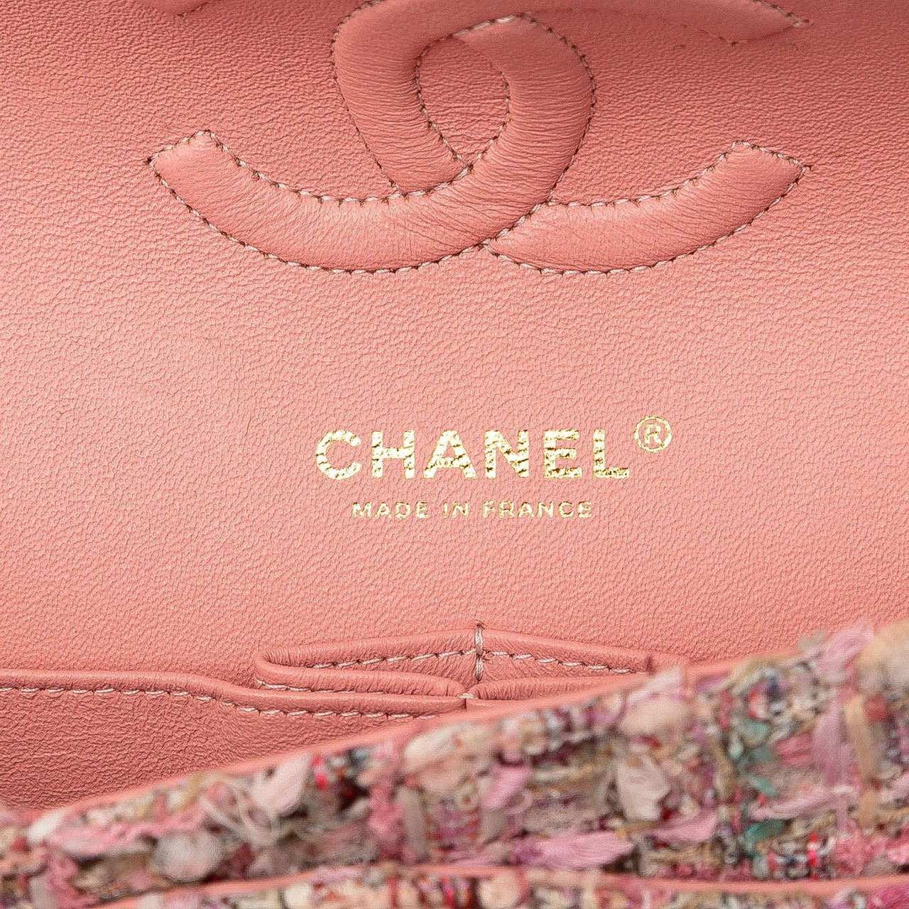 Chanel Medium Classic Quilted Tweed Braided Double Flap Roze