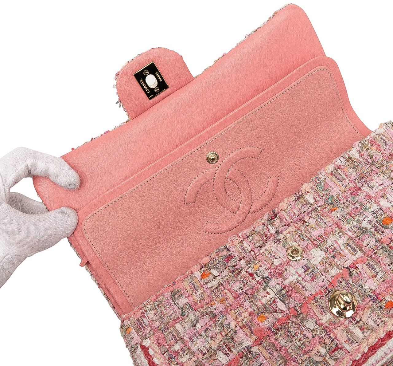 Chanel Medium Classic Quilted Tweed Braided Double Flap Roze