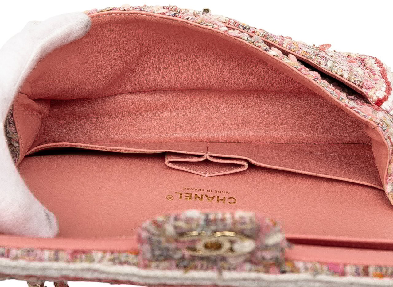 Chanel Medium Classic Quilted Tweed Braided Double Flap Roze