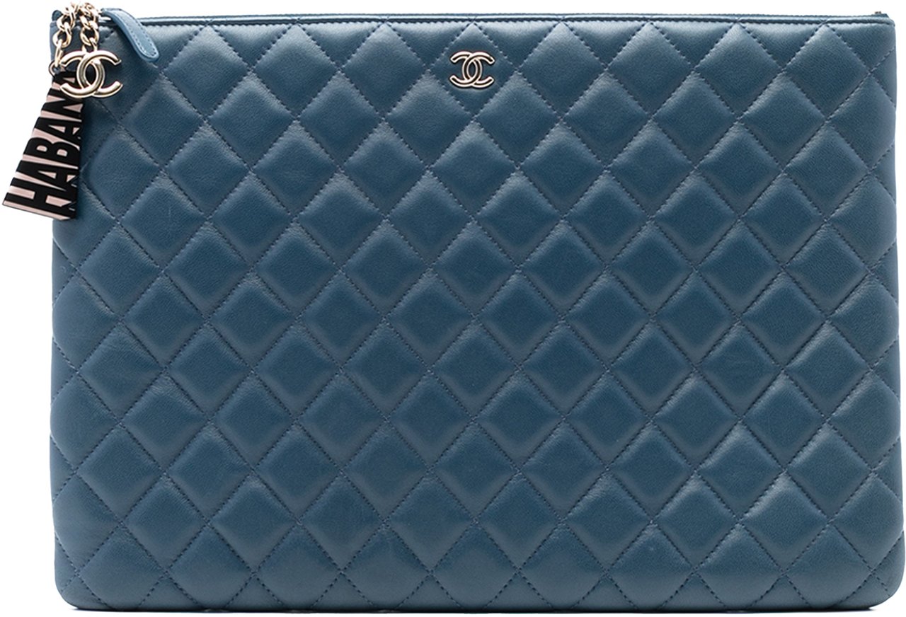 Chanel Large Quilted Lambskin La Habana O Case Clutch Blauw