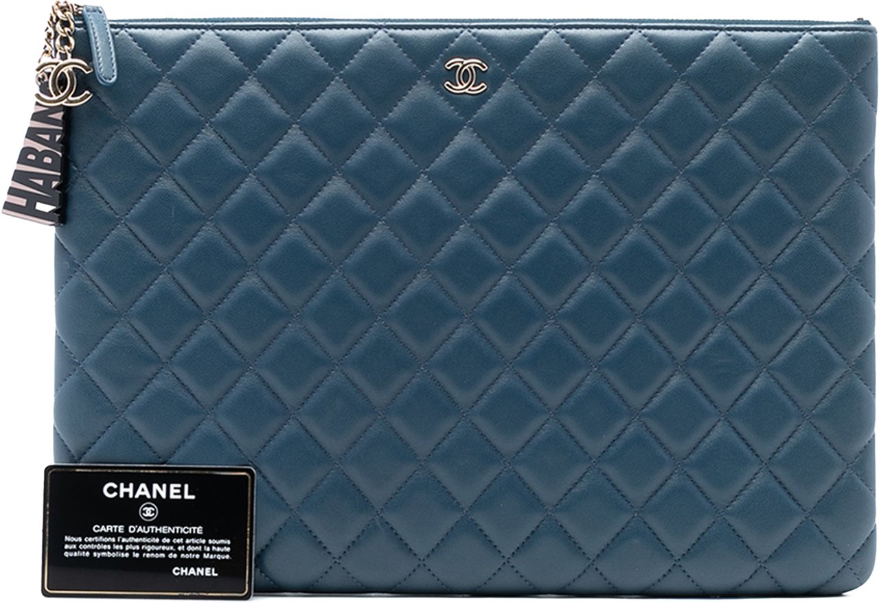 Chanel Large Quilted Lambskin La Habana O Case Clutch Blauw