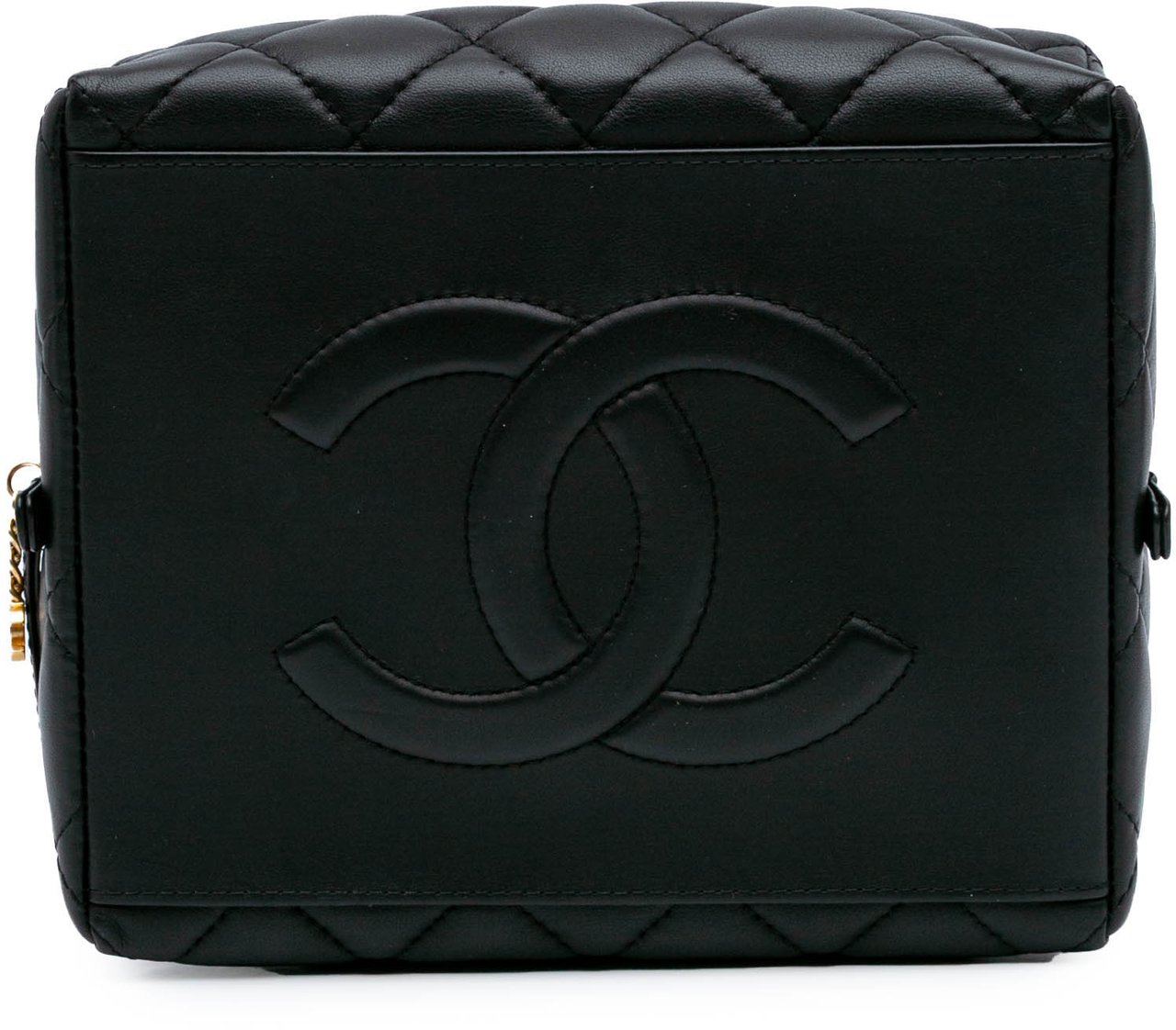 Chanel Métiers d'Art CC Quilted Lambskin Box Top Handle Satchel Zwart