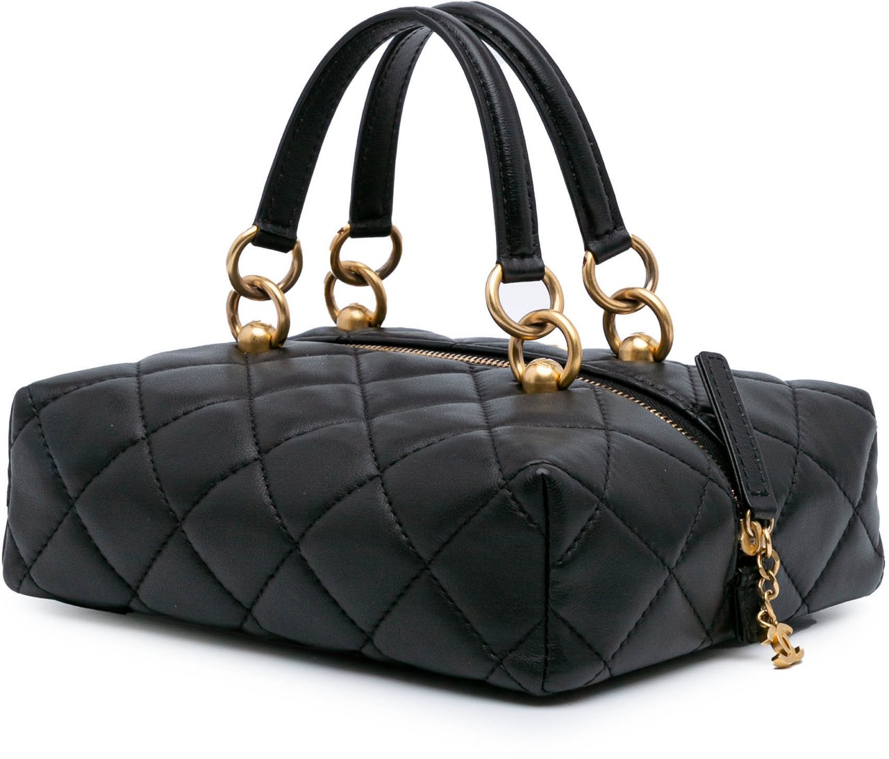 Chanel Métiers d'Art CC Quilted Lambskin Box Top Handle Satchel Zwart