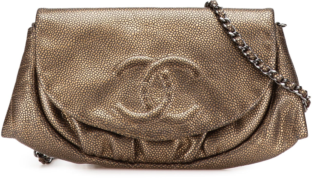 Chanel CC Metallic Caviar Half Moon Wallet on Chain Goud