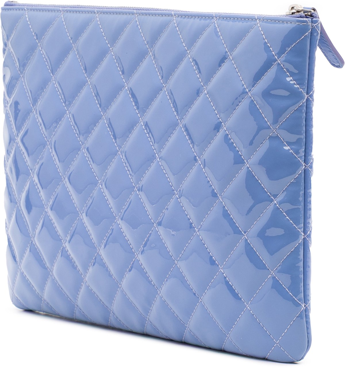Chanel Medium Quilted Patent O Case Clutch Blauw