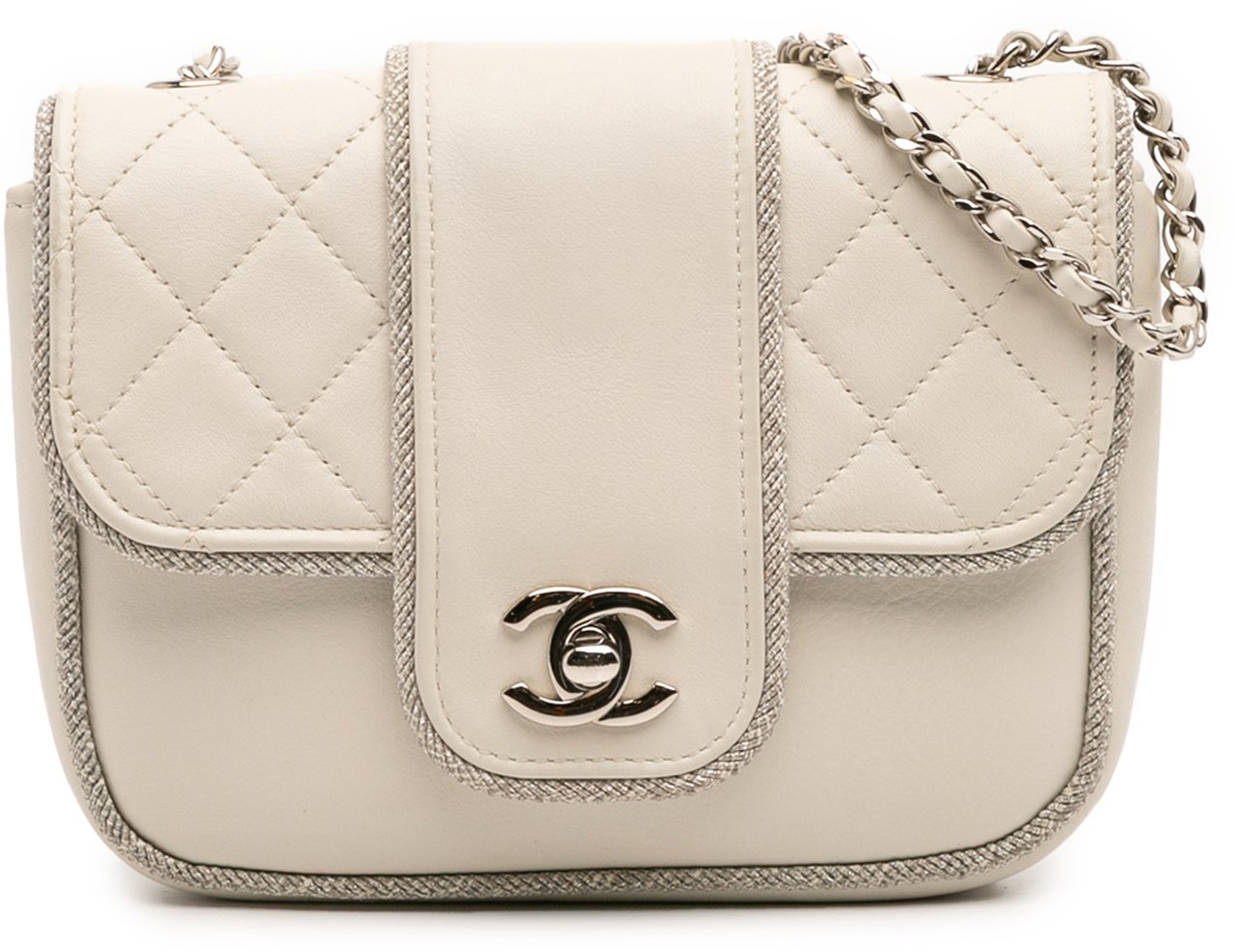 Chanel Mini Quilted Lambskin and Metallic Trim Elementary Chic Flap Wit