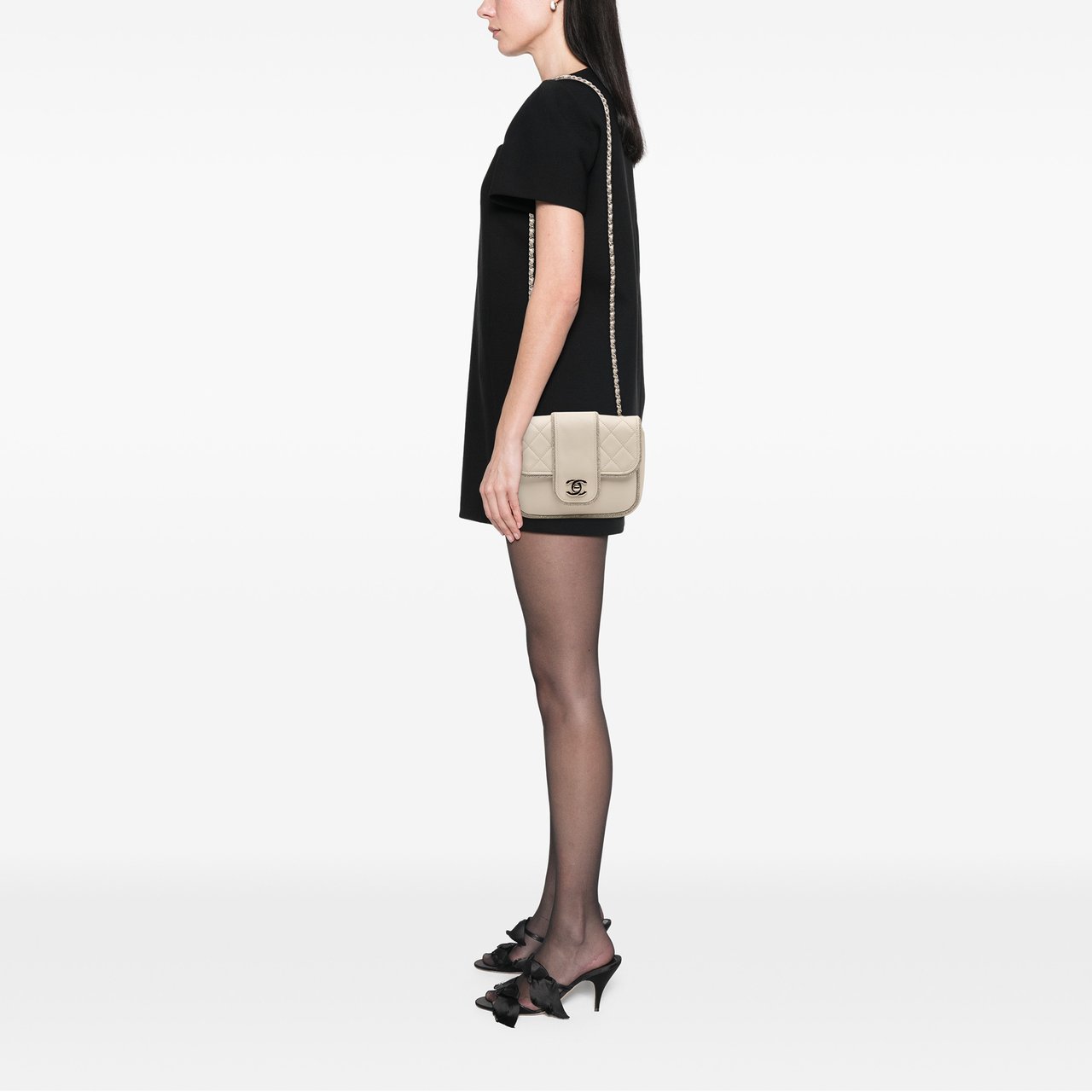 Chanel Mini Quilted Lambskin and Metallic Trim Elementary Chic Flap Wit