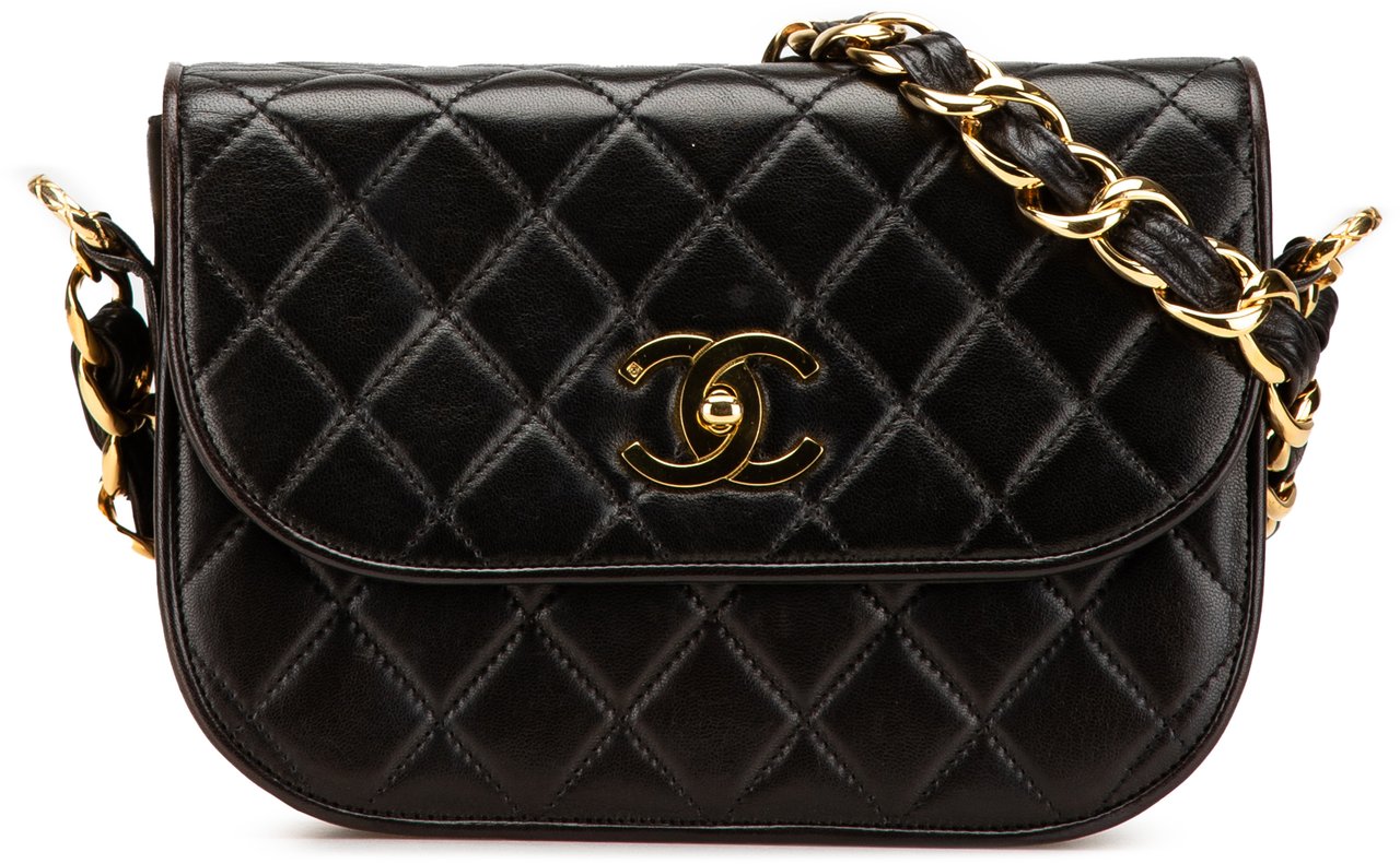 Chanel CC Quilted Lambskin Chain Flap Zwart
