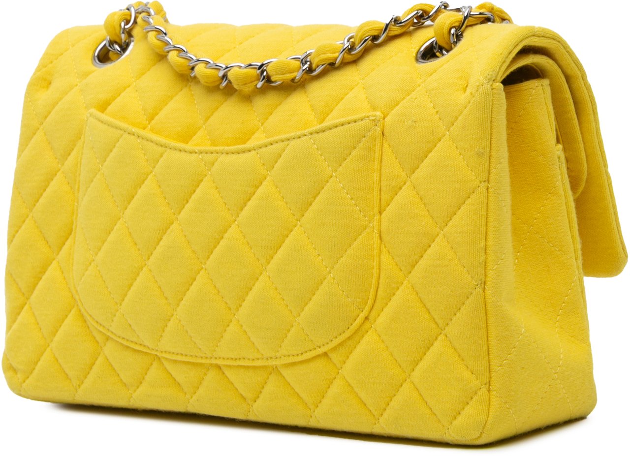 Chanel Medium Classic Jersey Double Flap Geel