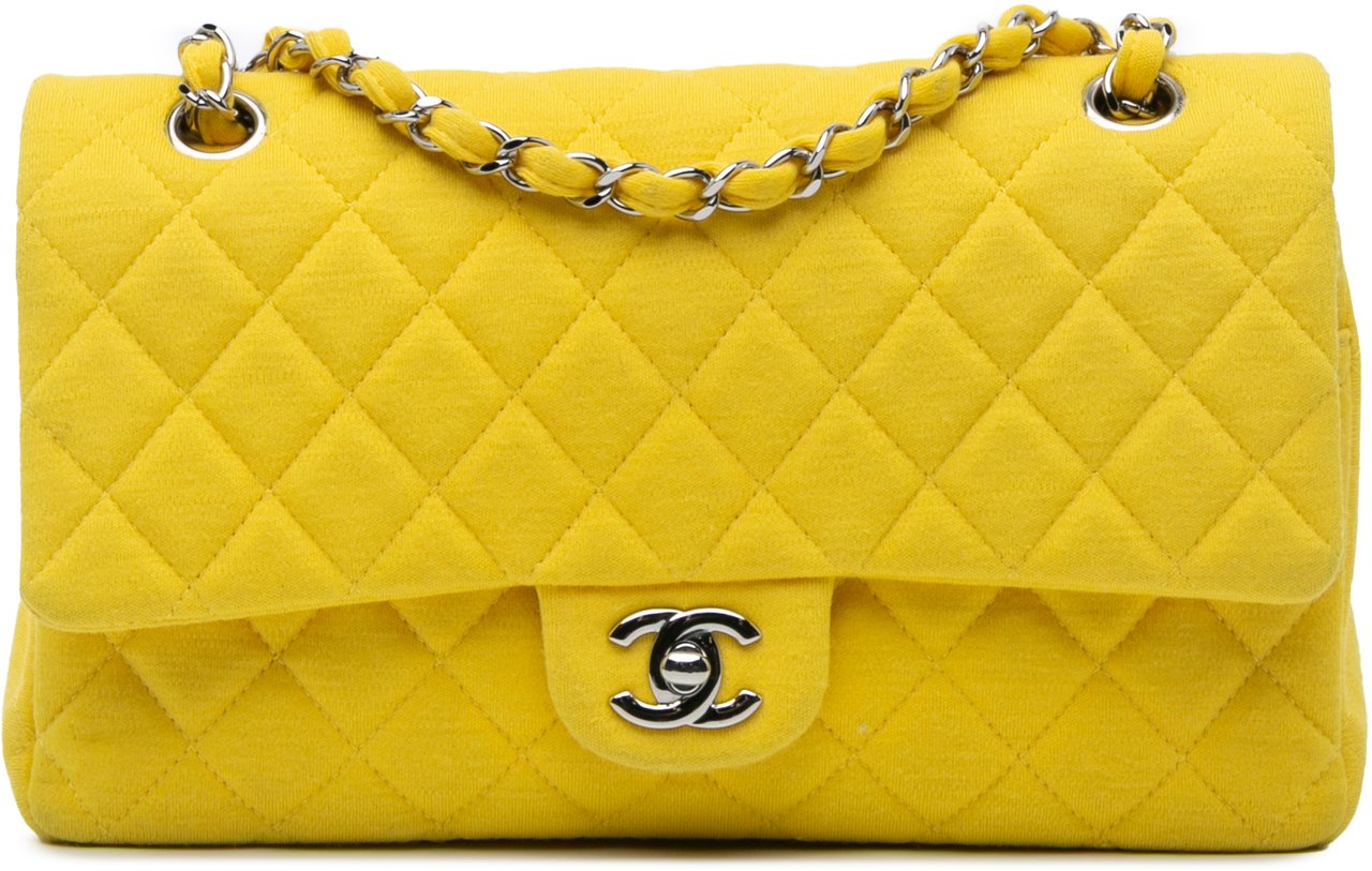 Chanel Medium Classic Jersey Double Flap Geel