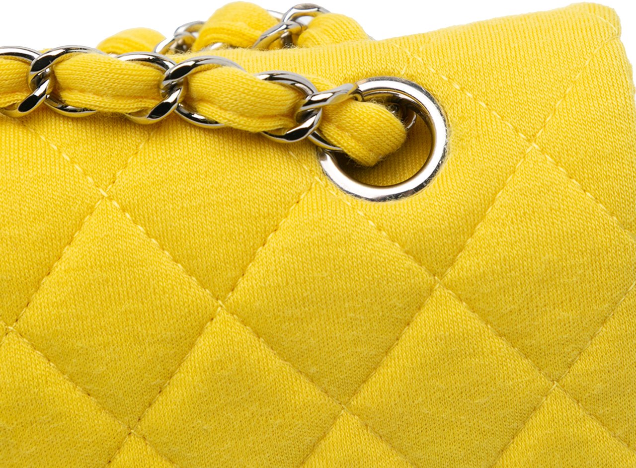 Chanel Medium Classic Jersey Double Flap Geel