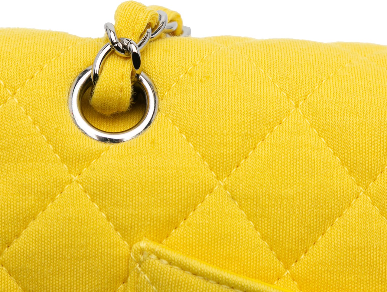 Chanel Medium Classic Jersey Double Flap Geel