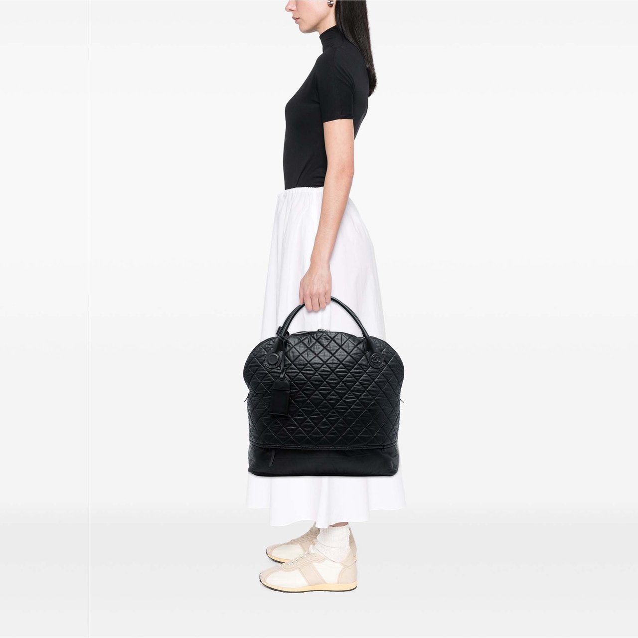 Chanel XL Quilted Coated Canvas Horizontal Sport Weekender Zwart