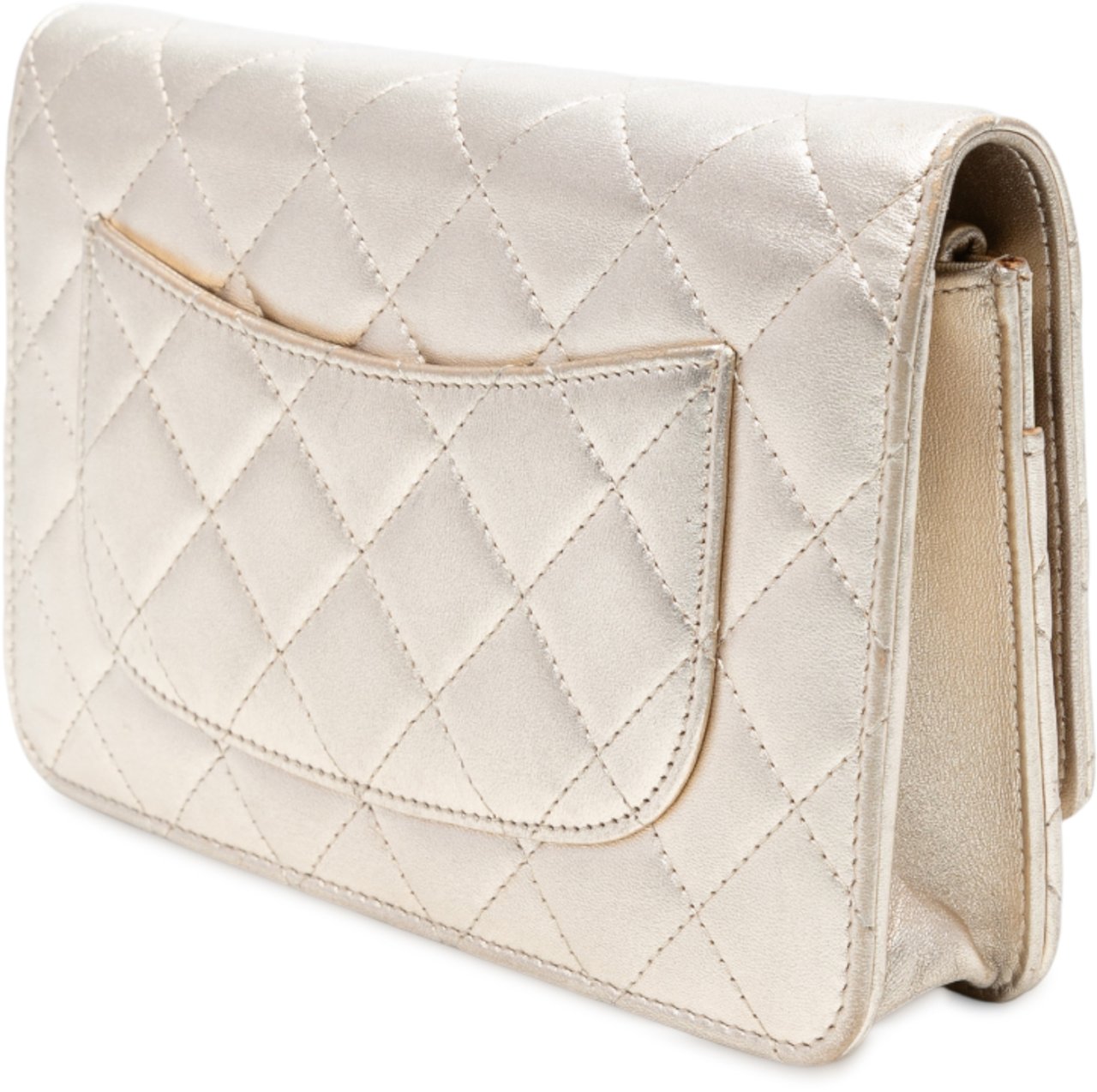 Chanel CC Quilted Metallic Lambskin Wallet on Chain Goud