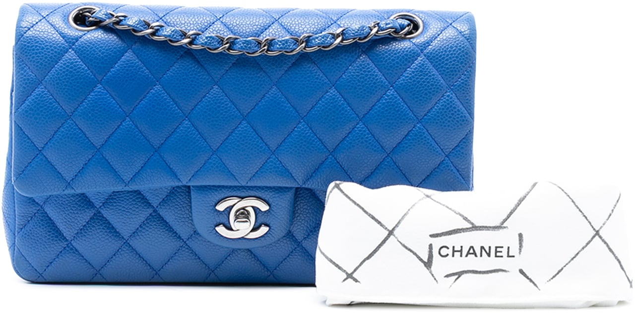 Chanel Medium Classic Caviar Double Flap Blauw