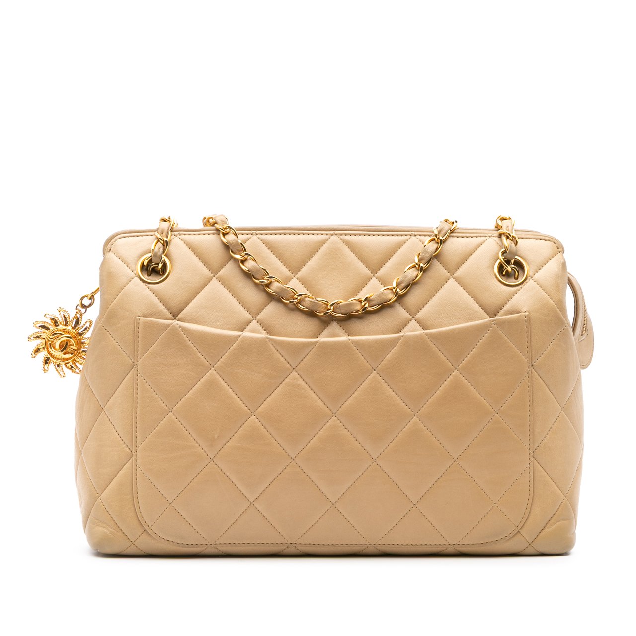 Chanel Quilted Lambskin Sun Charm Chain Crossbody Bruin